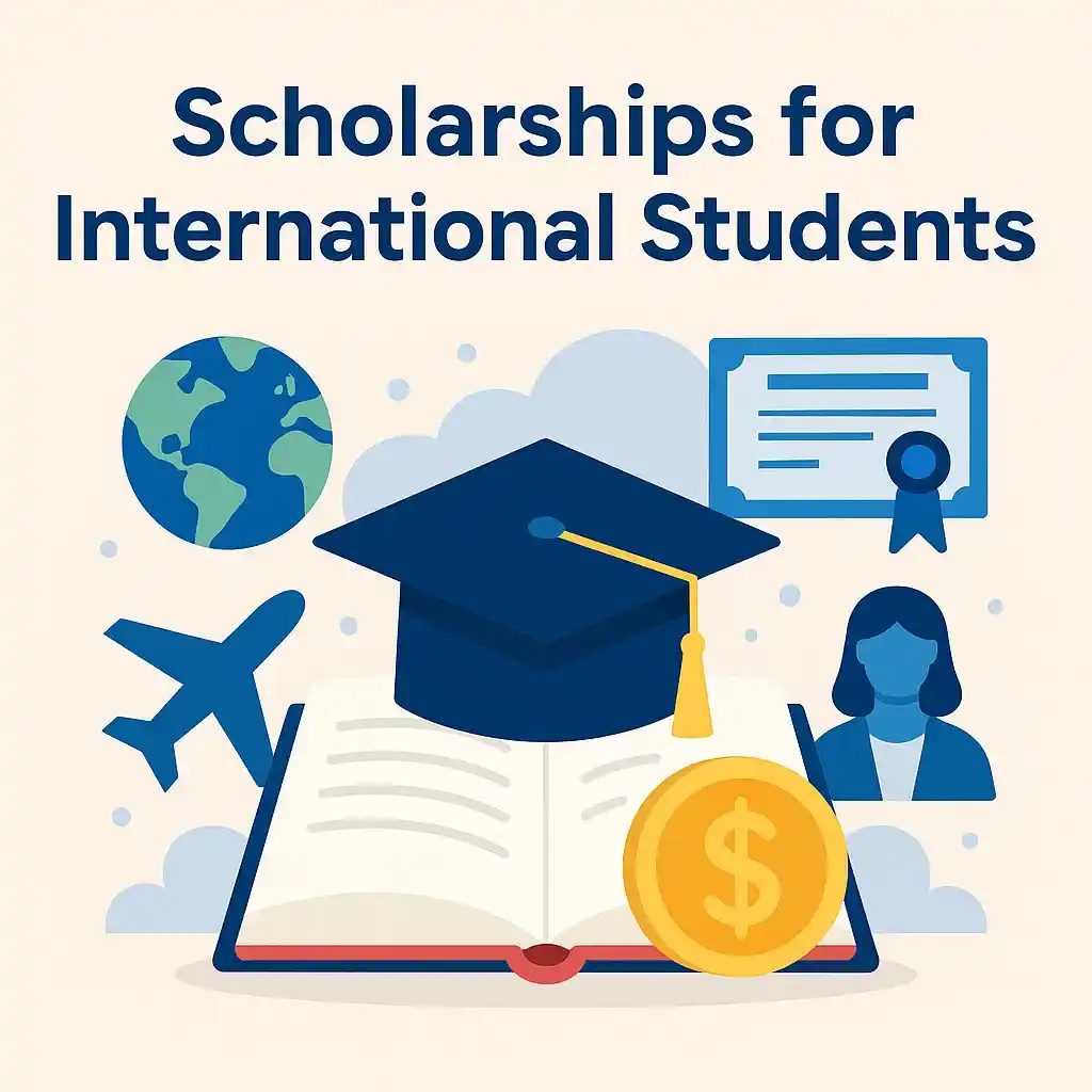  International students celebrating scholarships outside a university